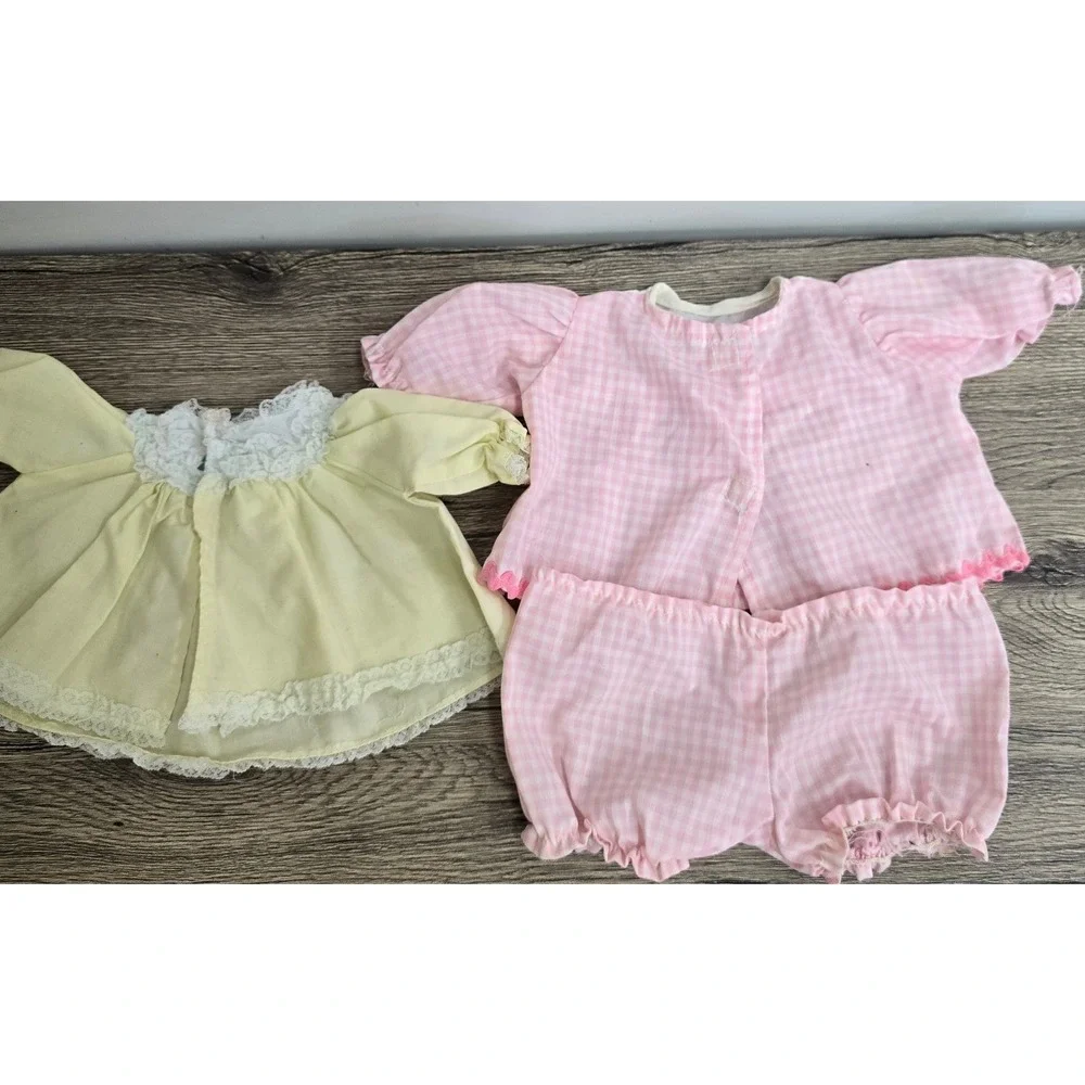 Vintage Doll Baby Clothes Pink Ginham And‎ Yellow Outfit